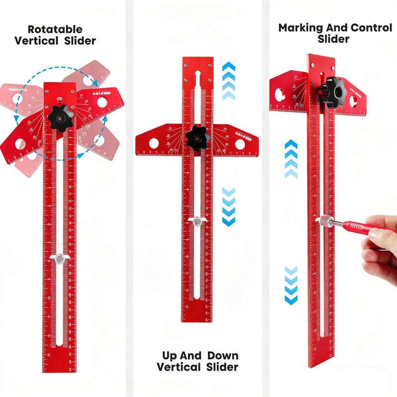 Woodworking Scriber Marking Line Ruler, Adjustable T-Square Ruler with Carpenter Pencil, Aluminum Alloy Sliding Woodworking Tools Precision Line Drawing Ruler with Angle Adjustment Scale