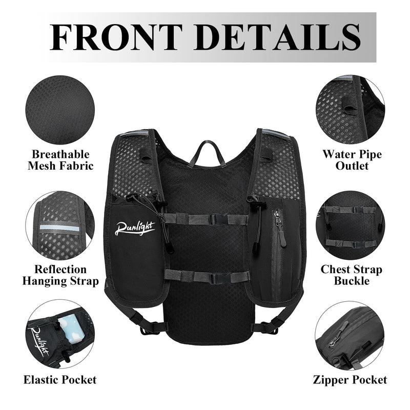 Running Vest for Women Men Lightweight Hydration Backpack Pack with 1.5L Water Bladder Bag Hydro Daypack for Hiking,Trail,Skiing,Camping,Cycling,Race,Marathon Black One Size