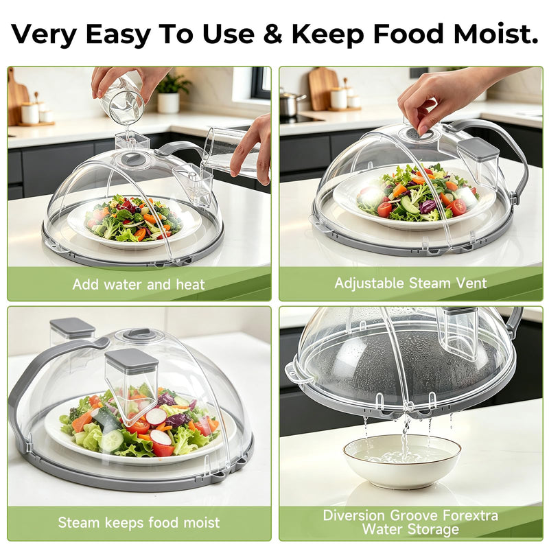 UFORU Foldable Microwave Splatter Cover with Water Steamer, 10 Inch Microwave Cover for Food,Upgraded Clear Plastic Plate Cover with Handle, Space-Saving Splatter Guard for Microwave, Dishwasher Gray 10inch