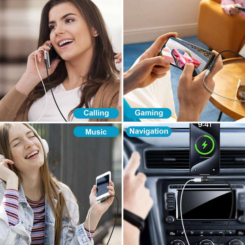 USB C Samsung Headphone and Charger Adapter 2in1 Type C to USB C Audio Jack | PD 60W Fast Charging Aux Dongle Cable Conventor for Galaxy S26/A17/A16/A15/5G/A36/A56/S25 Ultra iPhone 17e/17/16 Pro Max black