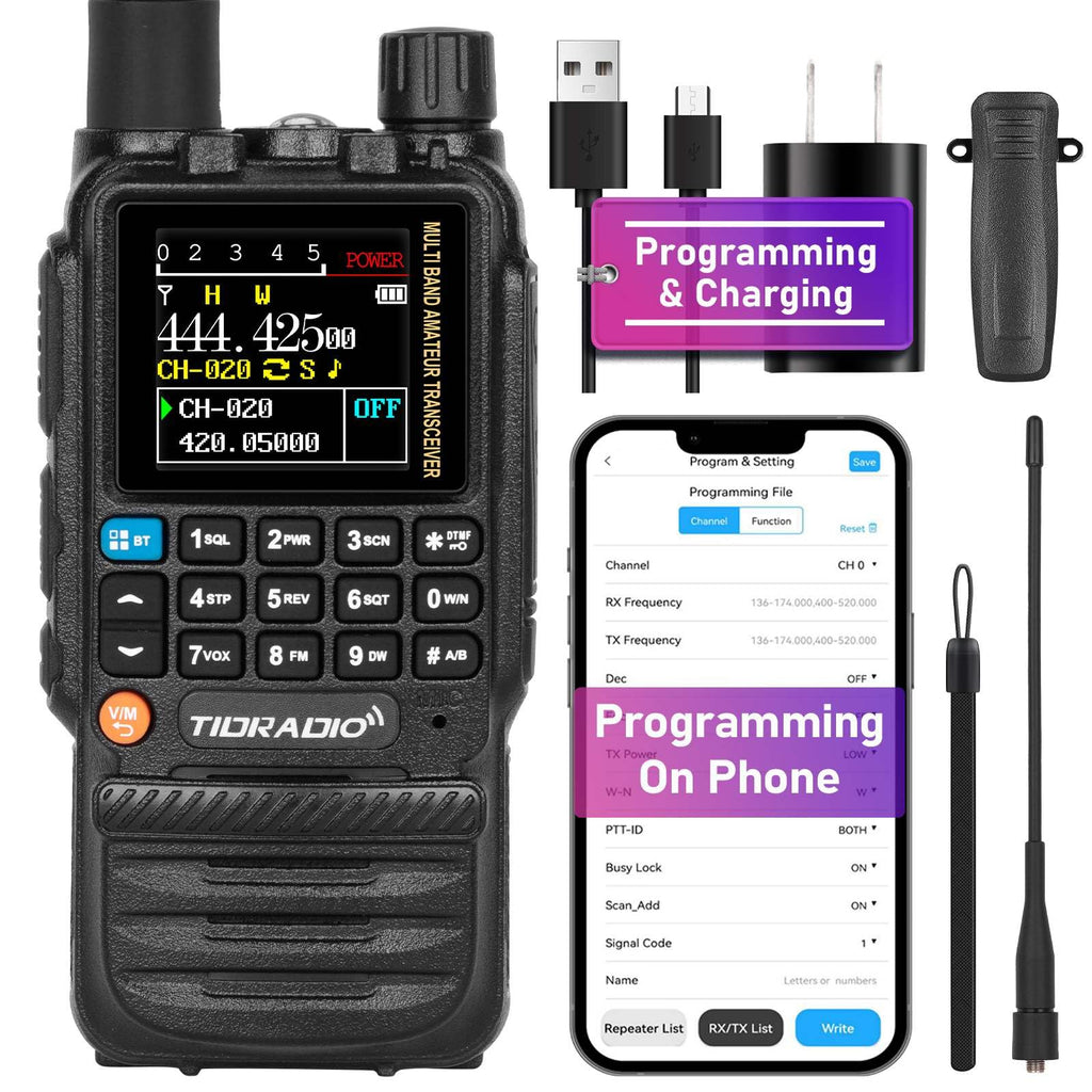 TIDRADIO TD-H3 GMRS Radio Multi-Band Receiving Long Range Walkie Talkies,USB-C Programming & Charging,2500mAh Battery,AM/FM Reception,Wireless Radio Replication,DTMF NOAA VOX SCAN,Support Chirp 1 Pack (Black)