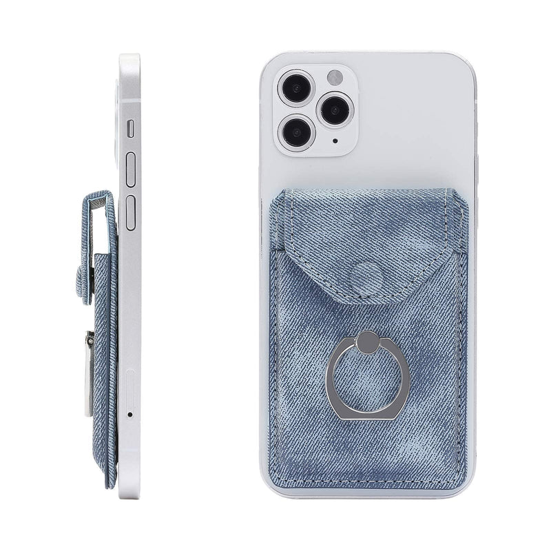 RFID Ring Stand Stick on Wallet for Back of Phone for iPhone Android and All Smartphones Adhesive Credit Card Holder for Cell Phone-Denim Blue … Denim Blue