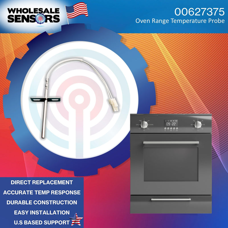 Replacement for Bosch 00627375 Gas Range Oven Temperature Sensor Probe, 12 Month Warranty & USA Product Support