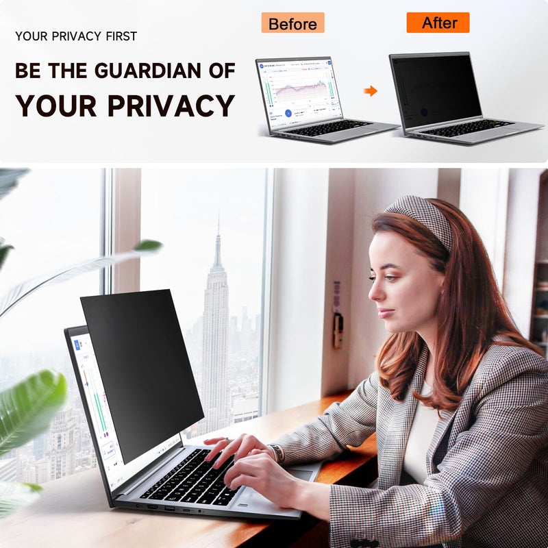 Laptop Privacy Screen 15.6 Inch Compatible with HP/ Dell/ Acer/ Samsung/Asus/ Lenovo/Toshiba, Removable 16:10 Aspect Privacy Filter Screen Protector for 15.6 Inch Laptop, Anti Glare Blue Light Laptop 15'' Privacy Screen (16:10)