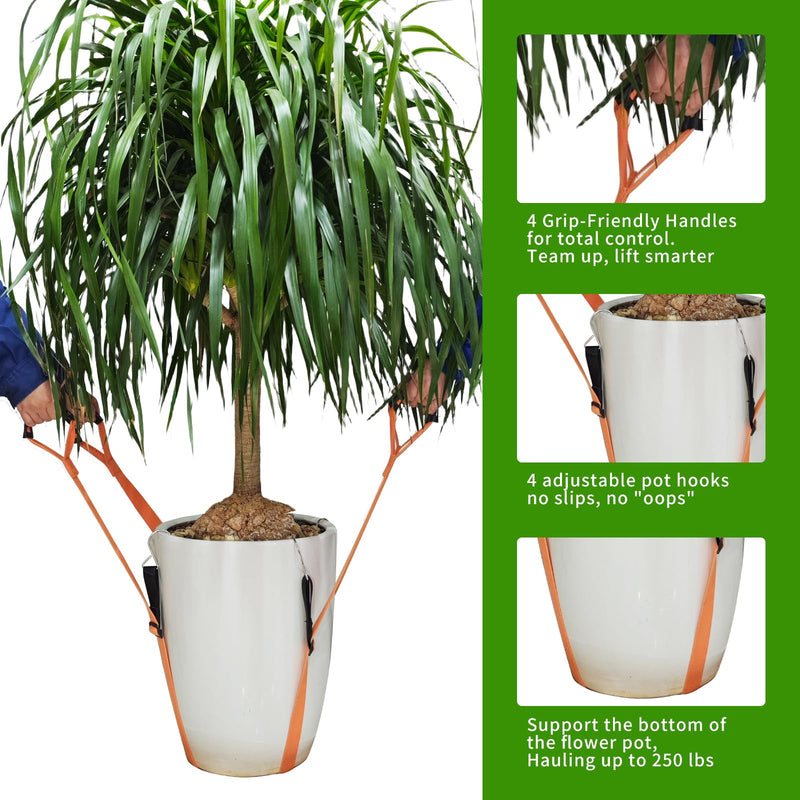 Potted Plant Mover，Plant Lifting Straps for Garden Flower Pots, Planters，Rocks, Trees，Easily Lift and Move Heavy Items Up to 250 Pounds, Large Size,Orange，Patent Pending