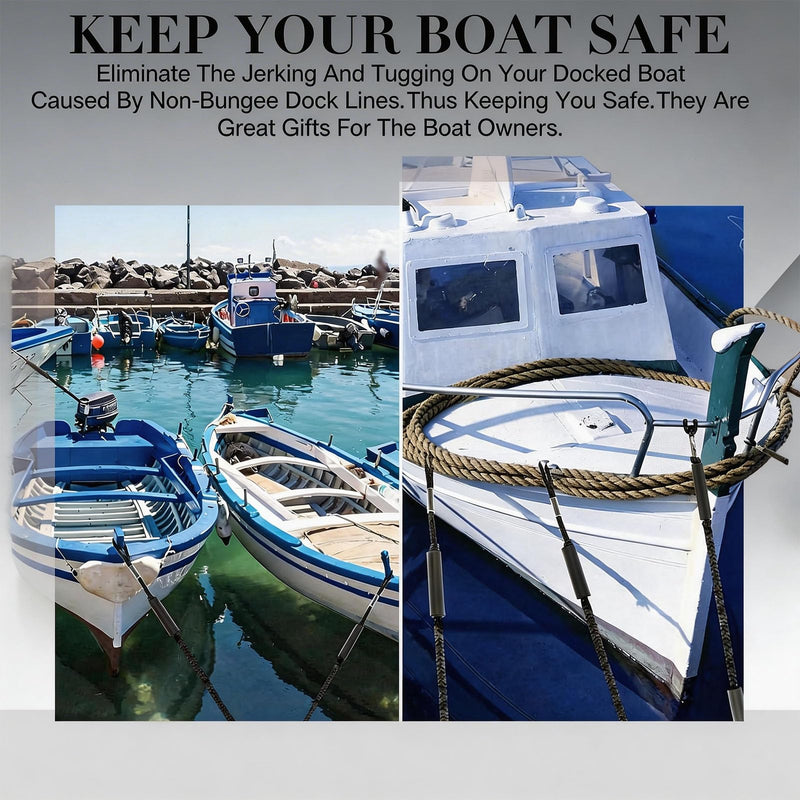 2 PK Black Bungee Dock Lines for Boats 2FT with 316 Stainless Clip Boat Accessories Marine Grade Boat Rope Boating Accessories Boat Dock Lines Jet Ski or PWC Mooring Boat Lines & Dock Ties