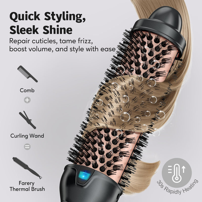 Farery Thermal Brush Extra Long Barrel, 38mm Hot Brush Curling Wand for Big Bouncy Curls, Non-Blowing Heated Round Brush, Ceramic Curling Wand for Medium & Long Hair, 9 Adjustable Temps, Dual Voltage