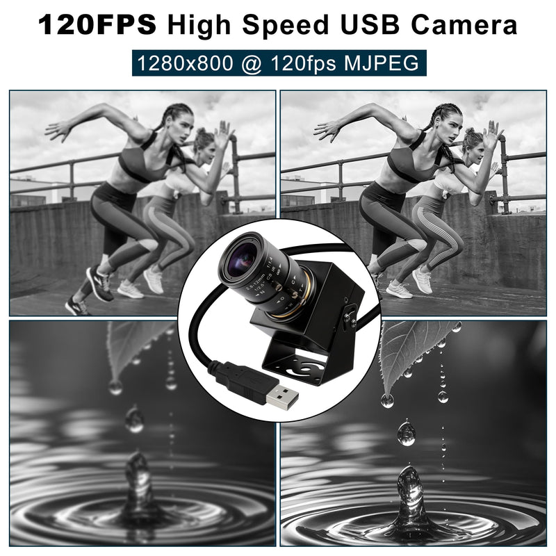 640fps USB Camera Ultra High Speed Monochrome Global Shutter, 120fps/210fps/420fps Webcam,2.8-12mm 4X Manual Zoom Lens, Plug&Play for Raspberry Pi Laptop Industrial Motion Capture Golf Swing 2.8-12mm 4X Manual Zoom Lens