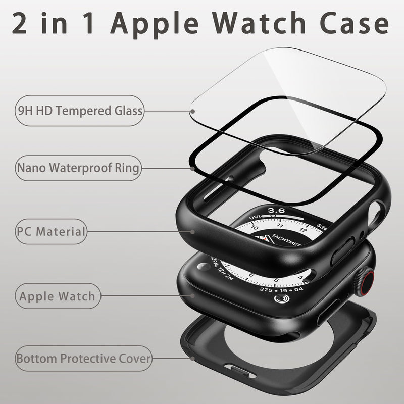 2 Pack Waterproof Case with Screen Protector for Apple Watch Series 11 Series 10 42mm, 2 in 1 Full Coverage Protective Face Cover & Back Bumper for iWatch Covers, Starlight Clear 42mm(for Series 11/10) Starlight / Clear
