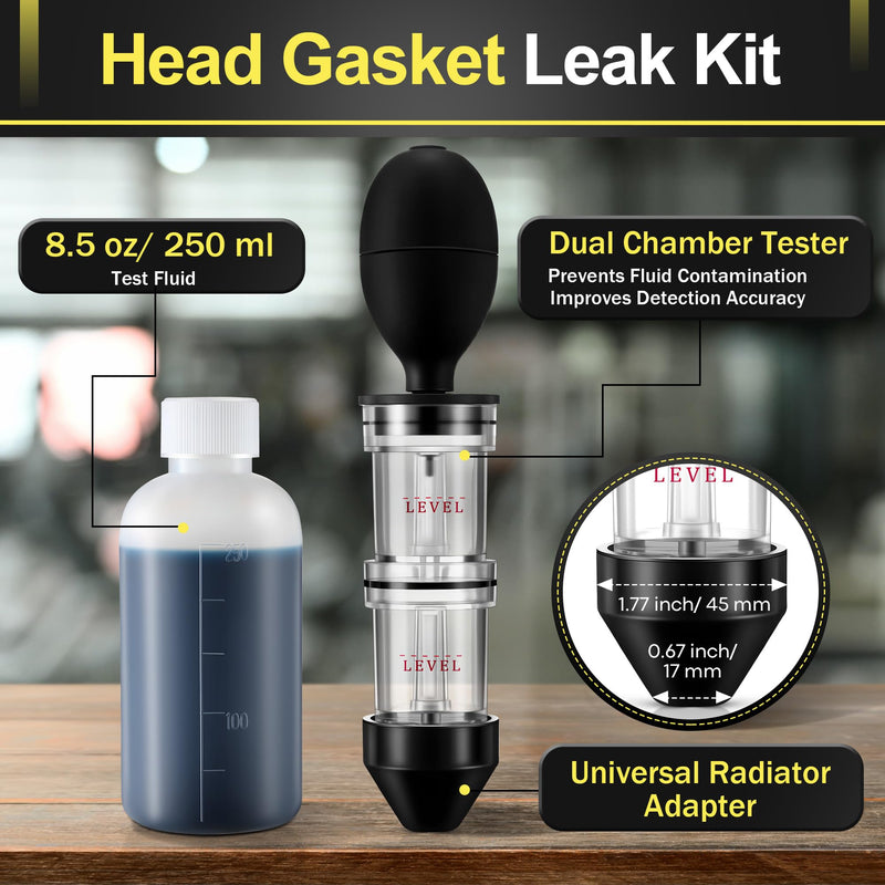Enhon Head Gasket Tester Combustion Leak Test Kit with 8.5oz Testing Fluid and Universal Radiator Adapter, Dual-Chamber Tester Kit for Head Gasket, Gas/Diesel Engine, Car Truck Combustion Leak Check