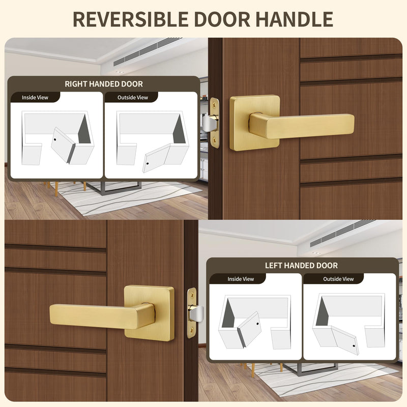 Moquin Passage Gold Door Handle Without Lock or Key, Non-Locking Heavy Duty Square Interior Door Lever for Hallway or Closet, Satin Brass 1 Pack Passage-NO Lock & NO Key