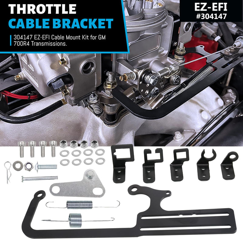 EZ-EFI 304147 Throttle Cable Mount Kits For 4150 Carburetor Throttle Cable Mount Bracket Steel Black Adjustable for Automatic Transmission TV Cables for GM 700R4 Transfer (304147)