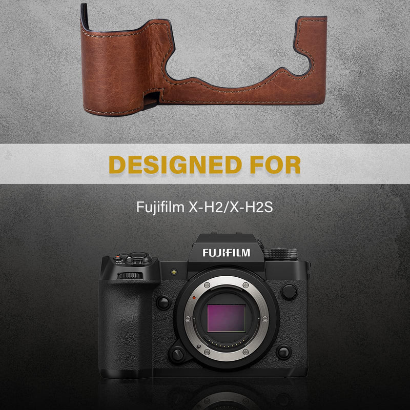 MUZIRI KINOKOO Case for Fuji XH2S/X-H2S/XH2 Digital Camera, Genuine Leather X-H2S Half Case with Opening Bottom and Enhanced Grip Design - Brown