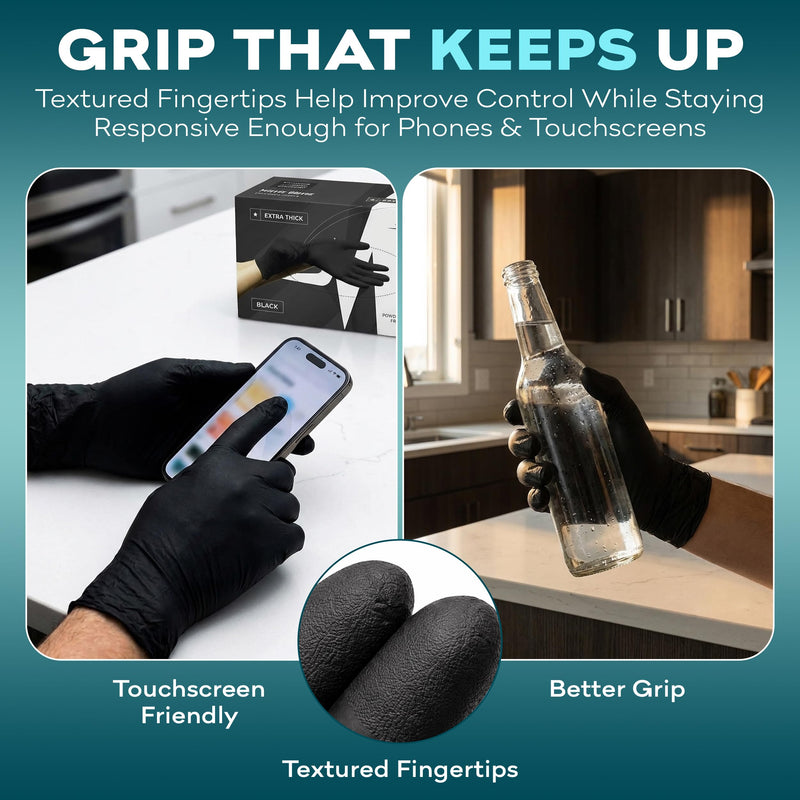 Disposable Black Nitrile Gloves Small 200 Count - Extra Thick 4.5 Mil - Powder and Latex Free Rubber Gloves - Surgical Medical Exam Gloves - Food Safe Cooking Gloves