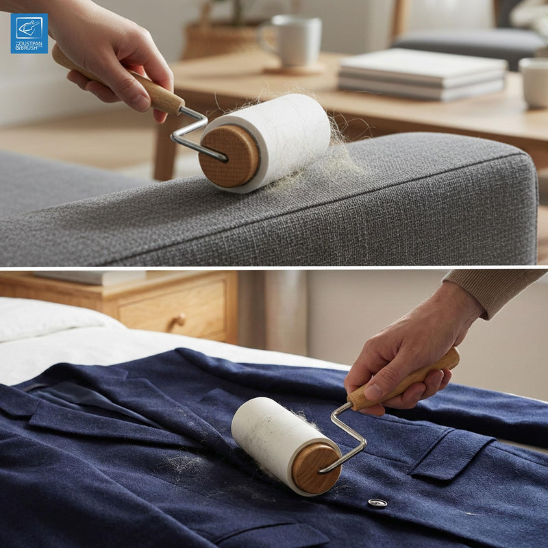 Wooden Lint Roller with 3 Reusable Hair Rollers Lint Remover for Cat and Dog Hair - Smooth Wooden Handle, More Sheets per Sticky Rolls, Perfect for Upholstery, Carpet, and Clothes