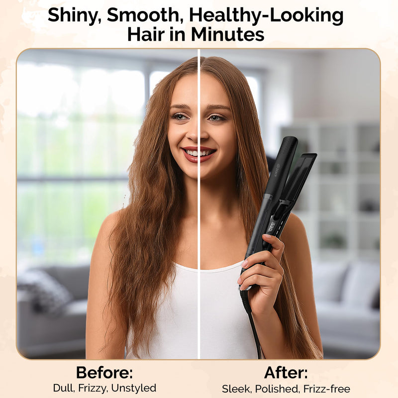 Golden Goods Professional Steam Hair Straightener, Flat Iron, LCD Display, Quick Heat-up, Black Edition