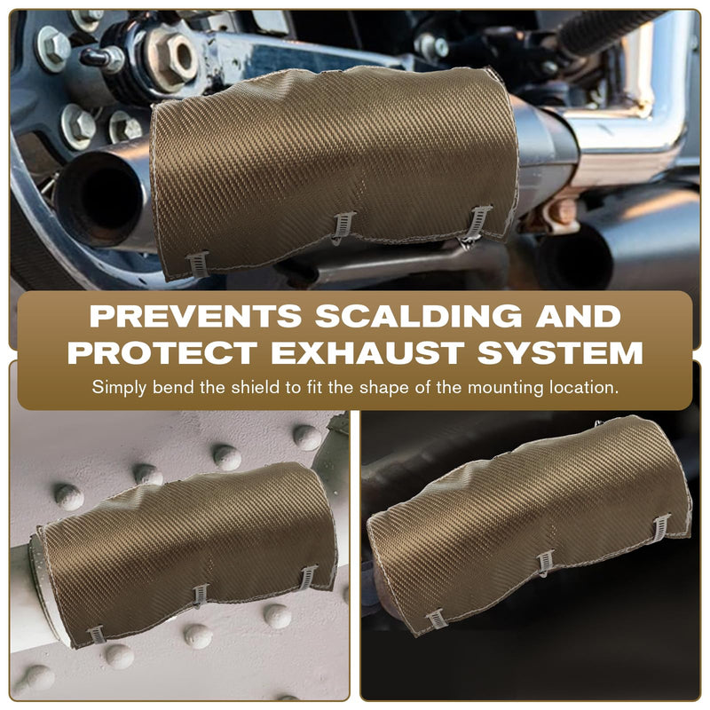 2 Set Titanium Pipe Shield 6" x 12", Exhaust Heat Shield for Motorcycle, Components, Hoses, Lines, and Electrical Wiring, Two-layer Exhaust Wrap Pipe Heat Shield Protection up to 1350°F 2 Sets
