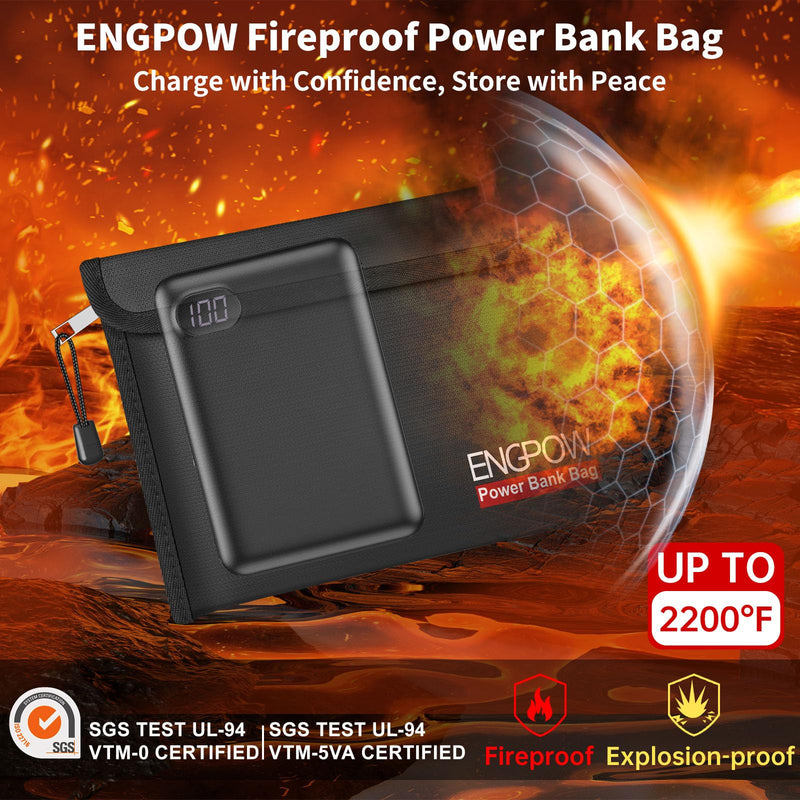 ENGPOW Fireproof Organizer Travel Safe Bag, Portable Electronic Carry Case | Heat Insulated＆Explosion-Proof, Home Travel Storage for Power Bank,Phone,Cables,USB Drive,Charging Protection, 2 Pack, Black 10.6'' x 6.7''