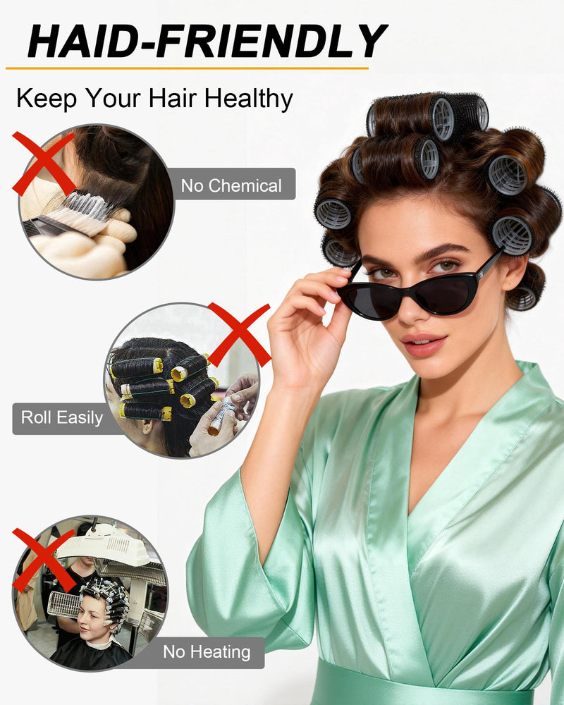  [AUSTRALIA] - Hair Rollers with Clips 50PCS, Rollers for Hair Volume 4 Sizes | Includes 24 Clips And 4 Roller Sizes (60/48/36/25mm) For Long, Medium And Short Hair, Ideal For DIY Hair Styling Black