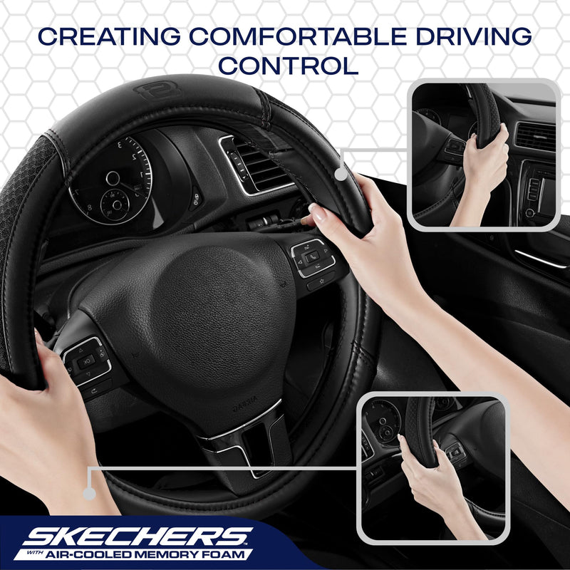 Skechers Air-Cooled Steering Wheel Cover,Leather Car Steering Wheel Cover Universal Fit 14" 1/2-15" Car Wheel Protector for Men Women Fit Suvs,Vans,Sedans,Car,Trucks,Black Black