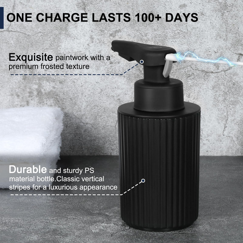 Automatic Soap Dispenser Liquid Touchless: 9oz Black Plastic - Rechargeable Electric Smart Auto Hand Soap Dispenser - Dish Bathroom Kitchen