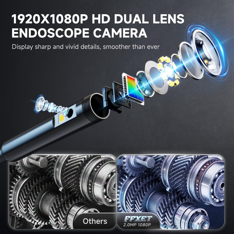 Dual Lens Endoscope Camera with Light, FFXET 4.3" IPS 1080P HD Inspection Camera, 8 Adjustable LEDs, 16.4ft Semi-Rigid Snake Cable, IP67 Waterproof, Borescope for Automotive,Sewer,HVAC,Wall, Men Tools 4.3'' Dual-Lens