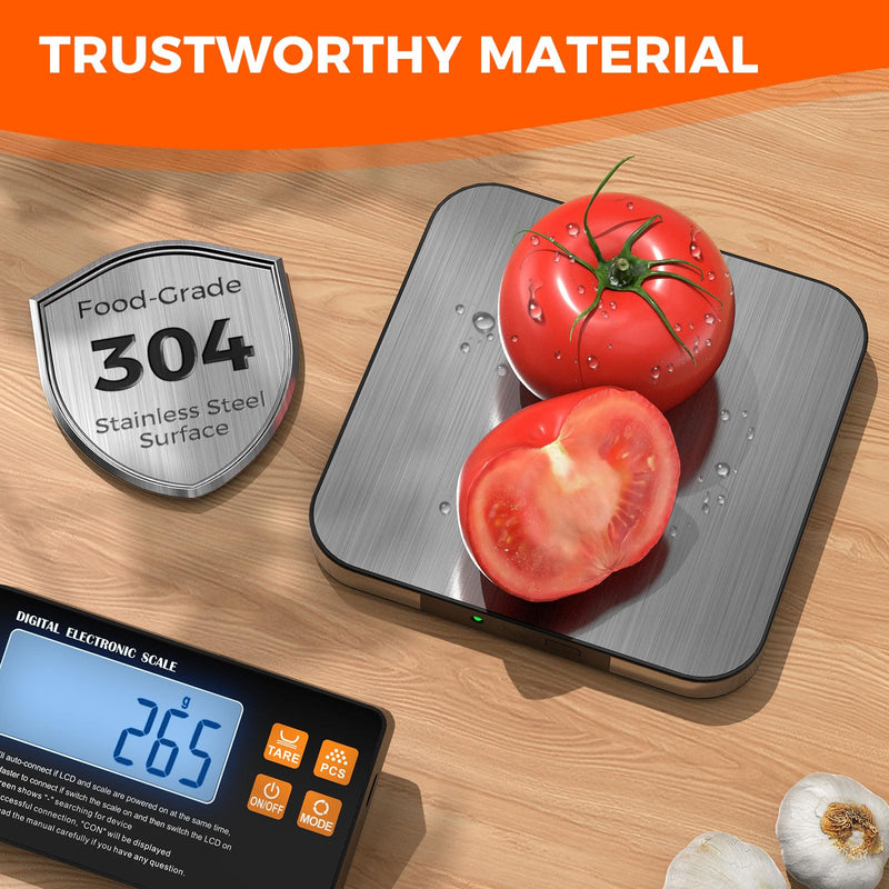 Food Scale with Split Wireless LCD Display, 33lb Digital Kitchen Scale with 7 Units Tare Function, 0.1oz High Accurate Smart Cooking Scale for Baking/Cooking/Meal Prep/Milk/Dieting (White)
