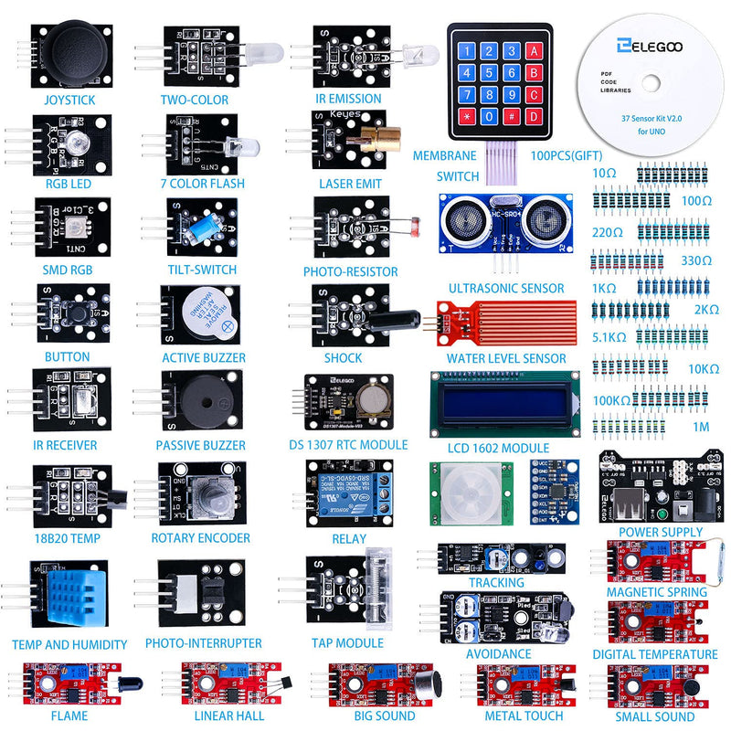 ELEGOO UNO Project Super Starter Kit & ELEGOO Upgraded 37 in 1 Sensor Modules Kit
