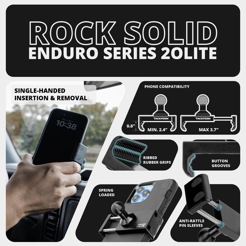 Tackform Link Phone Mount with Top Dash Clip - Compatible with 2021-2025 Ford Bronco | CNC Billet Aluminum | Zero Slip, Anti-Scratch | Universal Holder Compatible with iPhone, Galaxy, More | Black