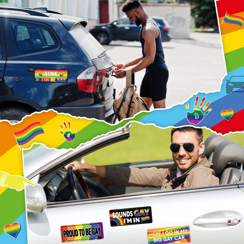 12 Pcs Gay Pride Funny Magnet Bumper Sticker LGBT Rainbow Pride Prank Magnetic Sign for Vehicle Truck Reusable Magnet Sticker for Fridge