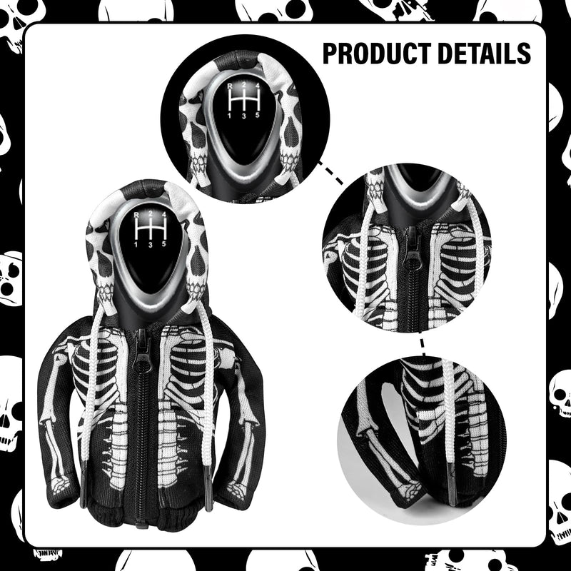 HXOUSE Skull Gear Shift Hoodie - Easy to Put & Remove Shifter Hoodie with Zipper, Soft & Comfortable Fabric Shift Knob Hoodie Fits Most Car Shifters Enhance Your Driving Experience