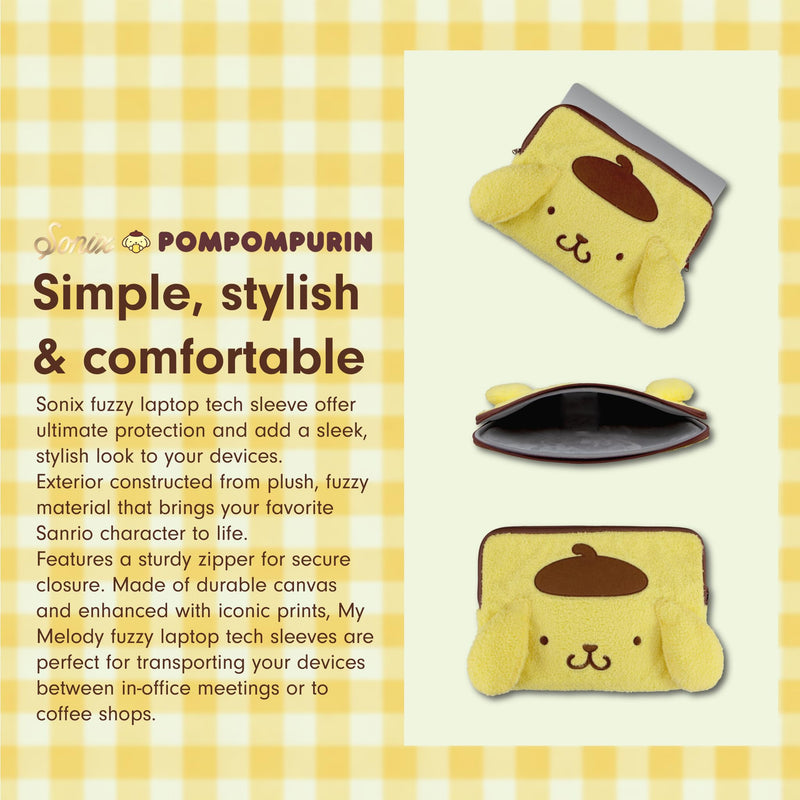 Sonix x Sanrio Plush Tech Sleeve | 14 inch Fuzzy Laptop and Tablet Carrying Case Cover, Protective Travel Bag | Yellow - 13" - 14" | Pompompurin