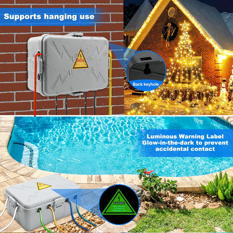 Hrensaw Large Outdoor Electrical Box(12.5x8.5x5inch),IP54 Waterproof Outdoor Outlet Covers,Weatherproof Extension Cord Covers Protect Outlet,Plug,Timer,Power Strip,Holiday Light,Grey Grey