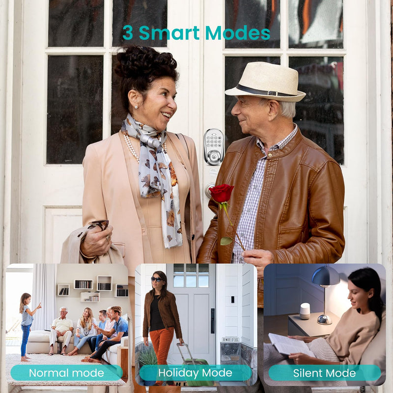 Keyless Entry Door Lock, Keypad Smart Deadbolt for Front Door, Electronic Keypad Code with Auto Lock, One-Time Code, Anti-Peeping Password, Easy Installation, Silver