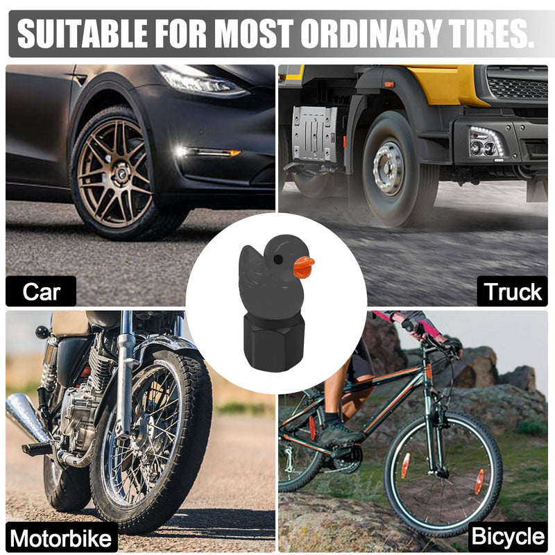 4 Pack Cute Duck tire Valve caps, Glow in The Dark Tire Valve Caps, Interesting and Practical Tire Decoration, Can be Used for Cars, Motorcycles, Trucks, and Bicycles.(Black) black