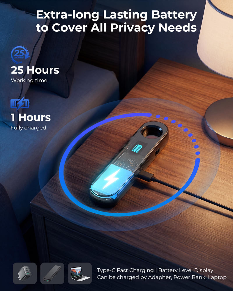 7-in-1 Hidden Camera Detectors, Auto-Detection Anti-Spy Camera Finder | LED Display, AI Chip 25H Battery Wireless GPS Tracker & Bug Detector, Portable RF Signal Scanner for Hotel, Airbnb, Car