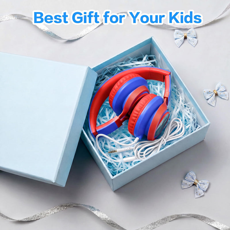 AILIHEN Kids School Headphones with Microphone & 3.5mm Jack, Red Blue | K-12 School Students Use, Travel, Comfortable, Kids & Teens, Duarable, Adjustable & Foldable, For Chromebook & Tablet