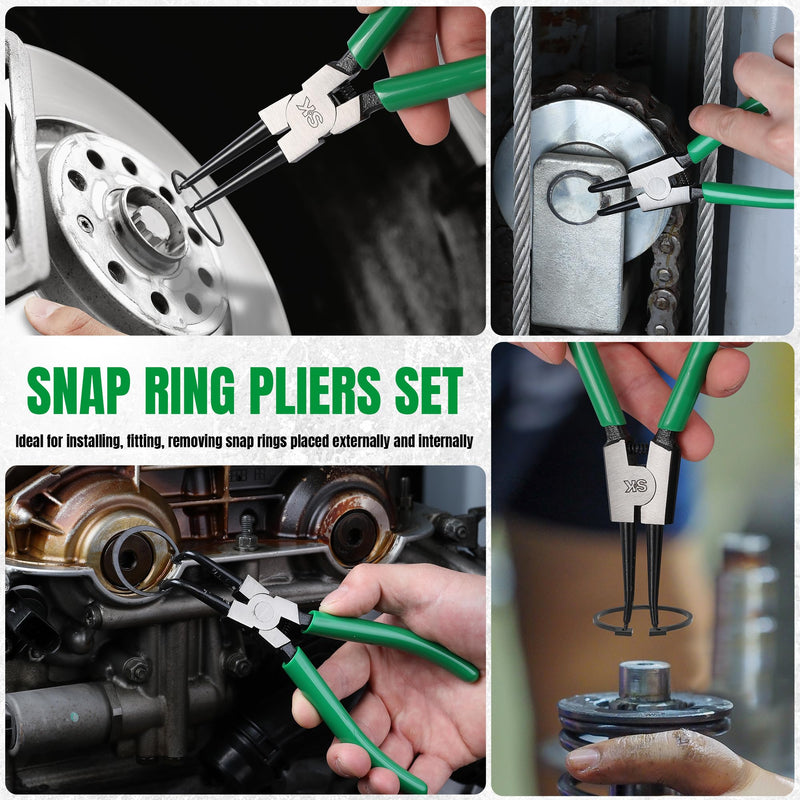 SK 4-Piece Snap Ring Pliers Set, 7-Inch Internal/External Circlip Pliers with Straight/Bent Jaw, 0.07'' Tip Diameter, Premium CR-V Steel, with Zipper Pouch 4-Piece Set