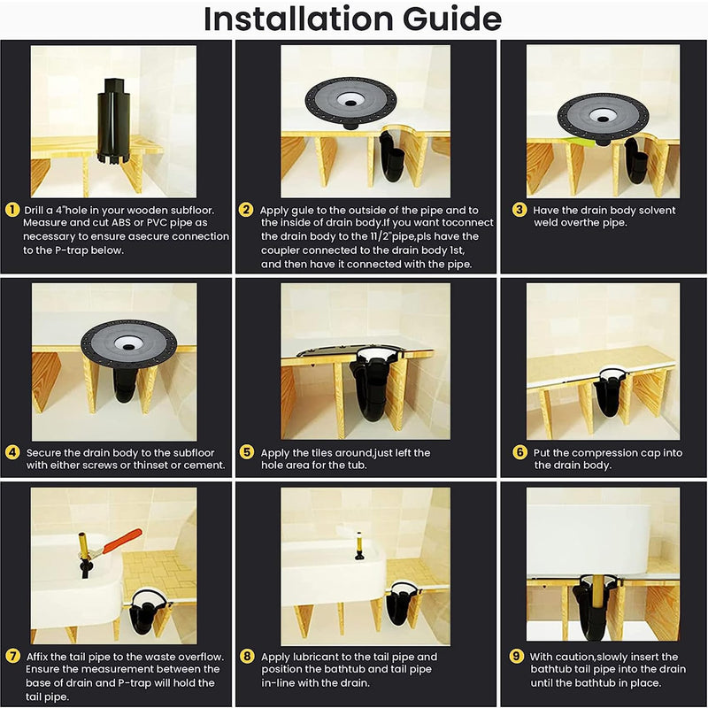 FERUERW Freestanding Bathtub Drain, Freestanding Tub Drain Rough-in Kit | Easy Freestanding Bathtub Drain Mounting Kit with ABS Plastic Adapter and Brass Liner
