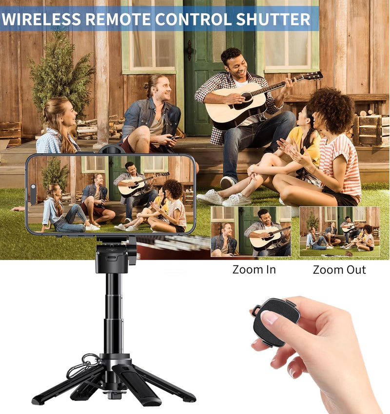 Magnetic Phone Tripod Stand, Portable Mini Selfie Stick for iPhone 16/15/14/13/12 & MagSafe, Aluminum Angle-Adjustable Foldable Strong Magnet Phone Holder, Travel Essentials, Included Metal Ring Iron Black