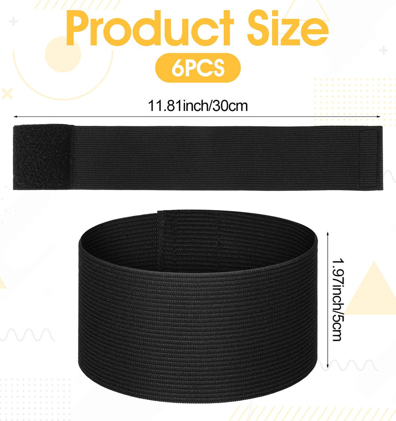 6 Pcs Black Arm Band, Black Soccer Football Captains Armband Elastic Arm Bands Adjustable Captain Armband for Basketball Volleyball