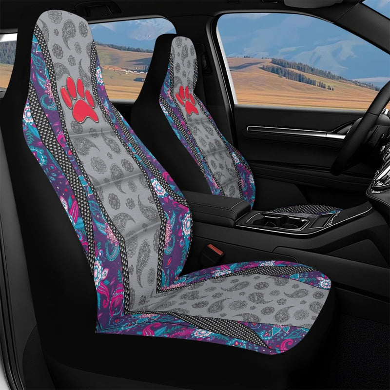  [AUSTRALIA] - Red Paw Print Car Seat Covers Non-Slip Automobile Seat Covers Boho Flower Waterproof Front Seat Cushion Interior Auto Accessory Protection for Cars Truck Van, 2 Pcs Set A-Red Paw Print Boho Flower