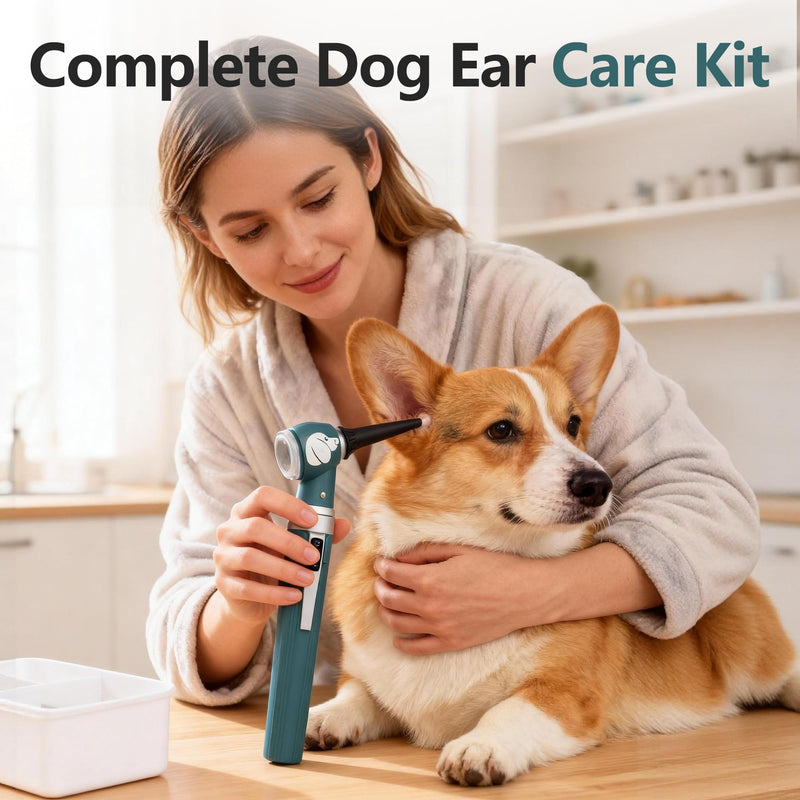 Pocket Veterinary LED Otoscope - Pet Ear Scope with Light for Dogs & Cats, 6 Disposable Tips (4/6/9mm), Portable Ear Infection Detector (Green) Dog-Green