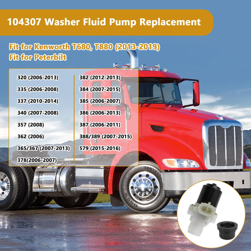 Earthtec Truck Windshield Wiper Washer Fluid Pump for Peterbilt 104307 HLK7046 385 386 387 388 389 579 385 386 387 388 389 Kenworth T680 T880 Windshield Washer Pump (1 PACK)