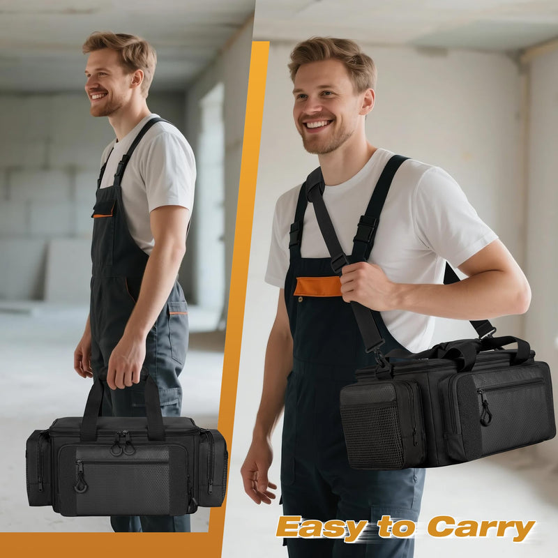 Tactical Tool Bag with Anti-friction Bottom, Hand Tool Tote Storage Organizer for Men, Small Range Bag for Electricians, Carpenters, Mechanics and Repairman, Black