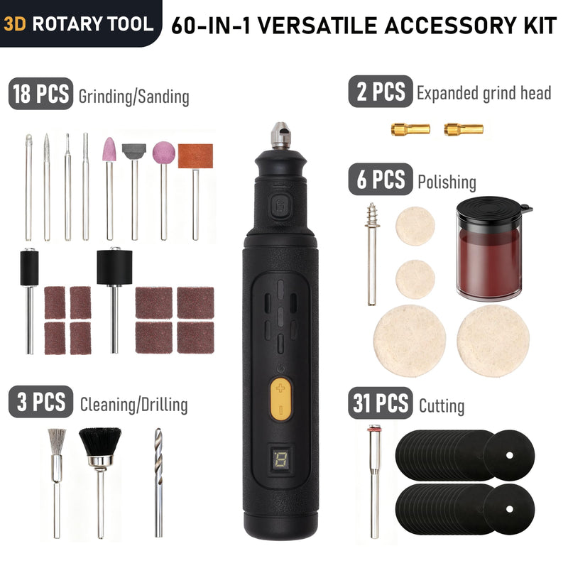 8V Mini Grinder for 3D Printing Post Processing, Portable Electric Grinder with 60-in-1 Accessory Kit, Rotary Tool for Polishing/Engraving/Cutting on FDM & SLA 3D Prints 8v Rotary Tool Box Kit