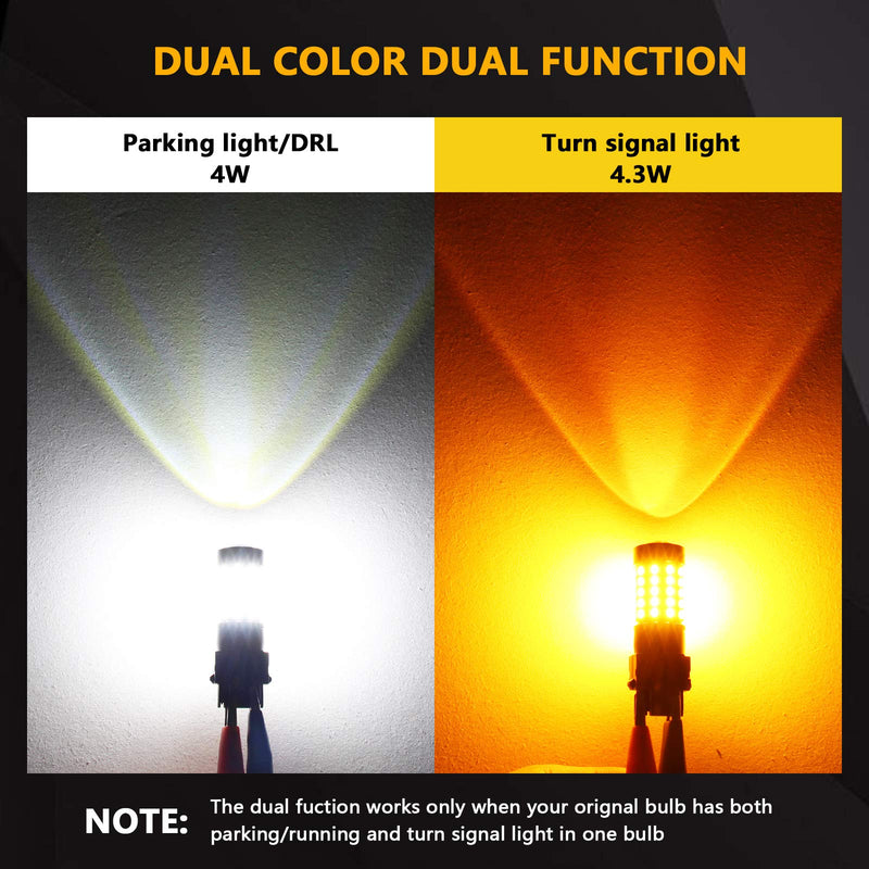 PHINLION Super Bright White Amber Dual Color Switchback 3157 3155 3057 3457 4157 LED Bulbs with Projector for Car Front Turn Signal Parking Lights, Pack of 2