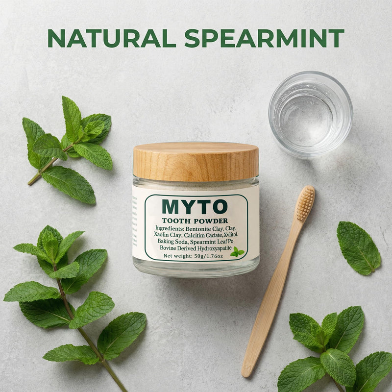 Myto Tooth Powder, RemineralizingHydroxyapatite Tooth Powder with Mint, Fluoride Free Mineral Tooth Cleaning Powder, 1.76 OZ Gentle Daily Oral Care (1pc) 1pc