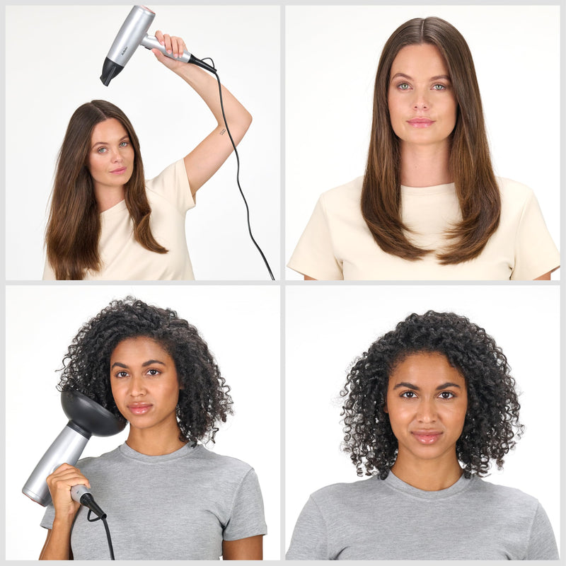 BaByliss Cosmos Compact Lightweight Hair Dryer - 2100W Powerful Sleek Blow Dryer, Diffuser, Ionic Frizz-Free Conditioning, 3 Heat & 2 Speed Settings, Silver, D580DU