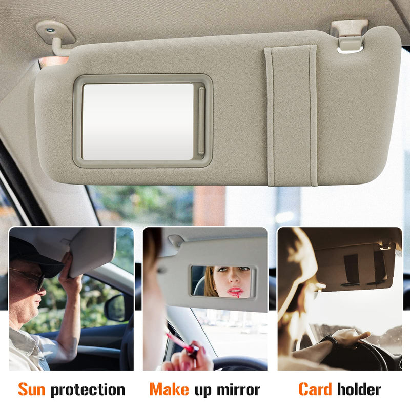 Sun Visor with Light for 2009-2016 Toyota Venza with Sunroof, Left Driver Side Beige Sunvisor Replacement 74320-0T021-A1 (Beige) Left - For Venza w Sunroof